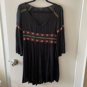 American Eagle Embroidered Black Bell Dress